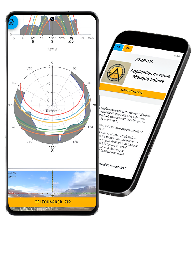 Capture d'écran de l'application Azimutis montrant un relevé de masque solaire